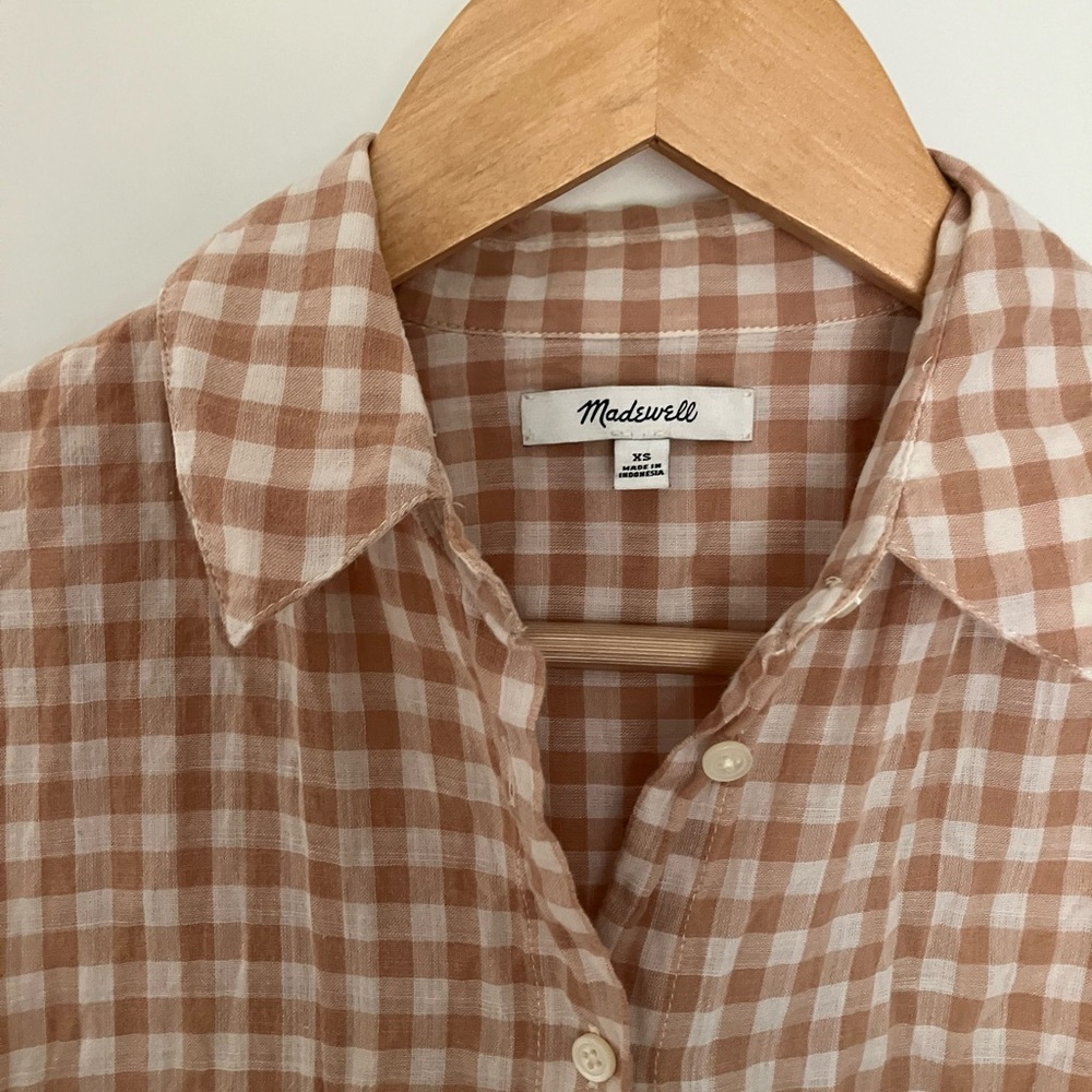 Madewell Brown Casual Button Down Shirt with Gingham Pattern